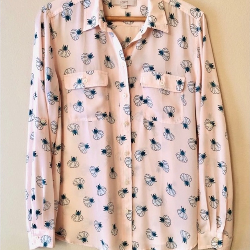 Loft Petite Small Blouse button down long sleeve